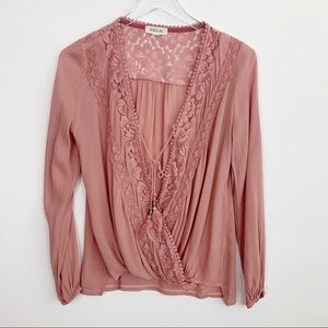 Taylor & Sage Long Sleeve Salmon Wrap Top XS